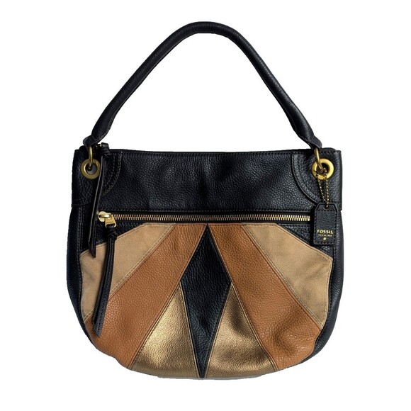 Fossil Karli Handbag Patchwork Leather Suede Hobo Messenger Vintage Purse - Picture 1 of 13
